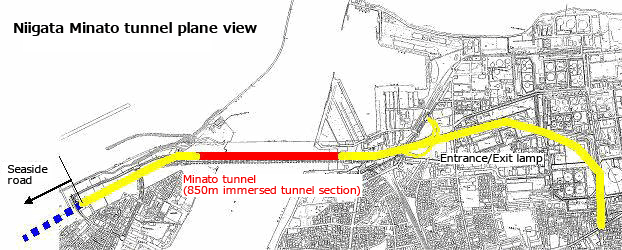 Niigata Minato tunnel plane view